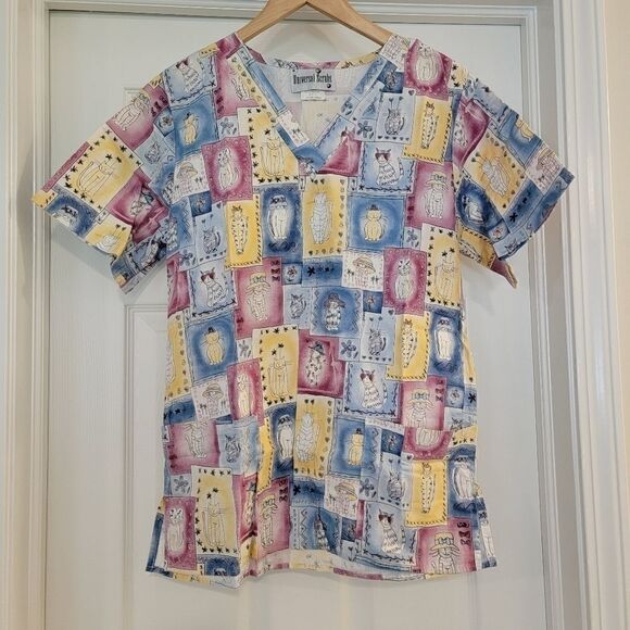 Cats in Hats Scrub Top Size S - Picture 1 of 5